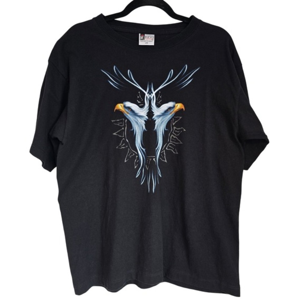 Vintage King Fashions Black T Shirt Double Eagle Graphic Print Size L Made Can